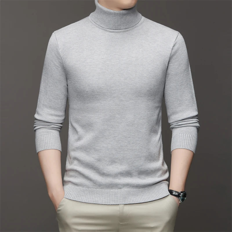 6 Colour Men's High Neck Long Sleeved Solid Color Sweater Soft Warm and Comfortable Top with a Base