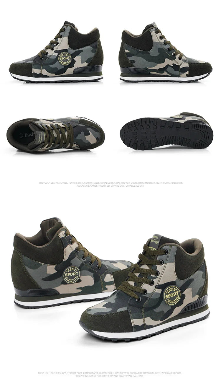 2022 Spring High Top Wedge Platform Sneakers Women Casual Shoes Hidden Heels Ladies Sneakers Camouflage Women Shoes Basket Femme
