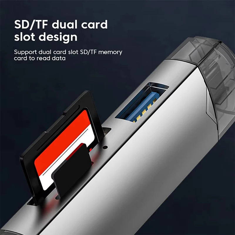 6 in 1 USB 3.0 Card Reader OTG Adapter For iPhone 15 Pro Max Xiaomi 14 Samsung Camera SD TF High-speed Transmission Accessories