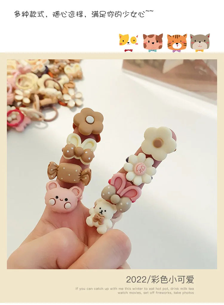 10/20Pcs/Lot Sweet Hair Band Girls Hair Ties Bows Elastic Rubber Band Flower Small Ball Scrunchies Baby Kids Hair Accessories