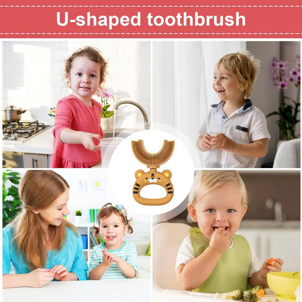 Silicone U Shaped Toothbrush U-Shaped Cartoon Tiger Design Toothbrush Soft Silicone Brush Head Extra Soft Toothbrush Training