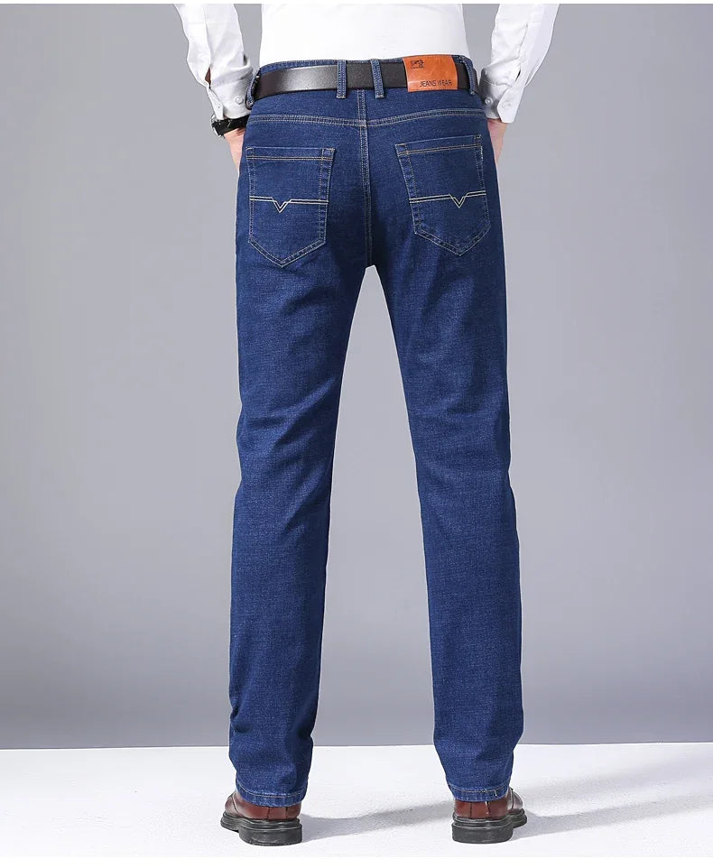 2024 NEW Classic Style Casual Stretch Slim Jean Pants Male Brand Denim Trousers Black Blue Men's Fashion Business Jeans