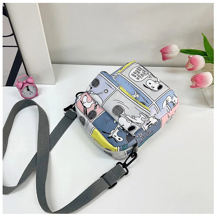 Snoopy Women Canvas Zipper Bag Preppy Style Student Tote Shoulder Messenger Bag Small Canvas Bag Satchel Travel Purse Handbag