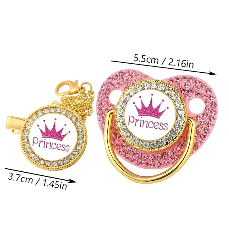 Sparkle Crown Pacifier Clip Chain Set Baby Shower Gift Silicone Newborn Dummy BPA Free Toddler Teether Baby Soother Nipple