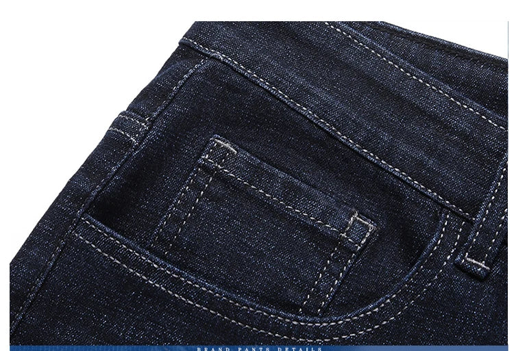 High Quality Men's Business Stretch Jeans Korean Casual Pants Denim Straight Trousers Black Navy Blue Men's Clothes