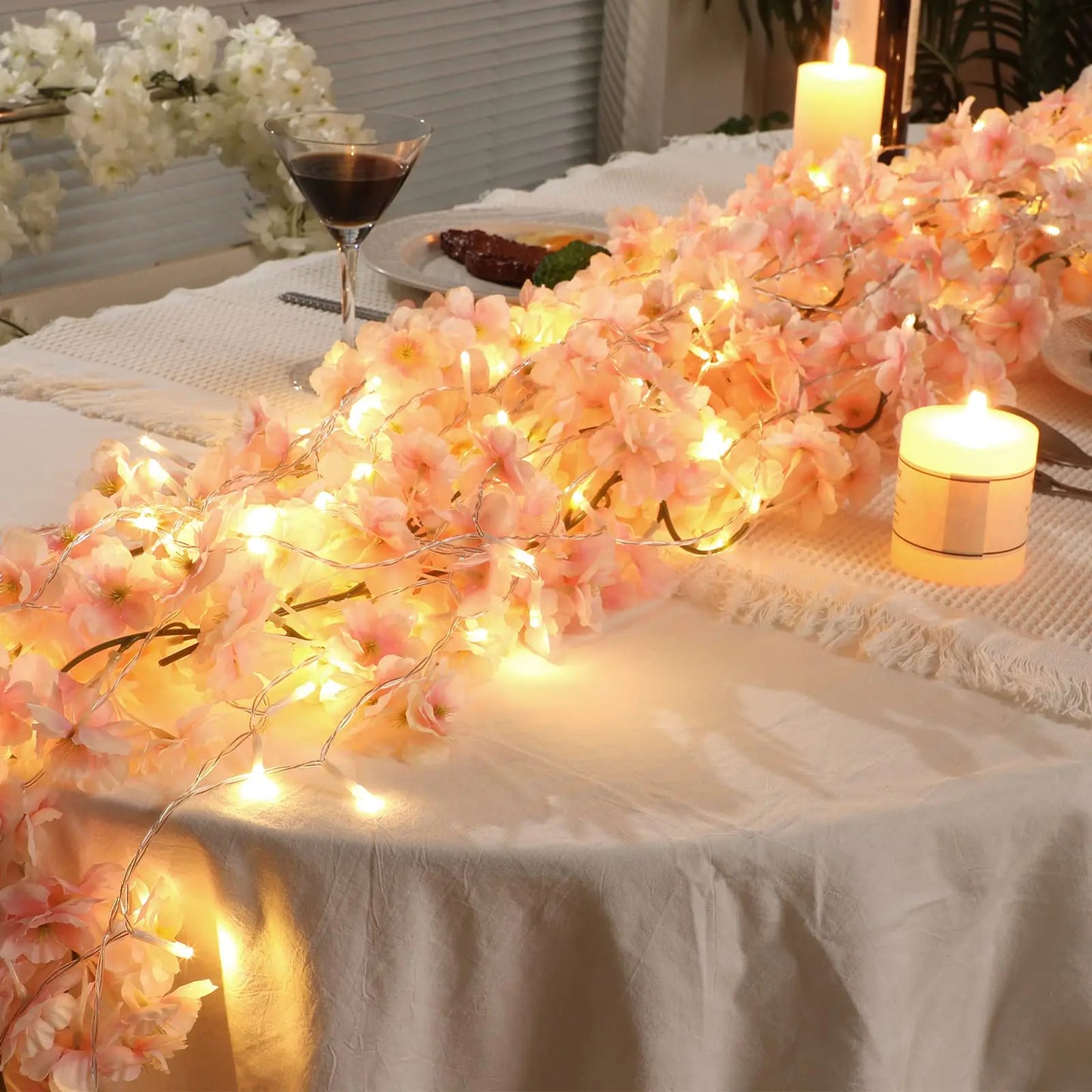 180cm Artificial Flowers Cherry Blossom Sakura Garland Wedding Arch Garden Backdrop Home Party Decoration Silk Fake Plants Vine