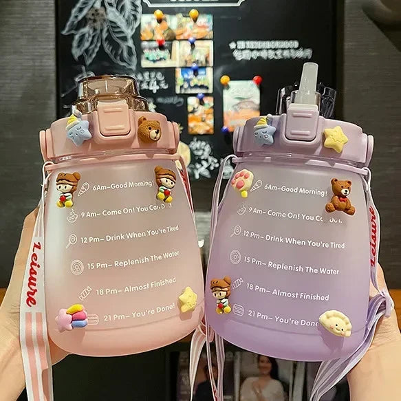 1/4PCS Large Capacity Frosted Mug Travel Portable Sports Bottle Plastic Cup Handheld Shoulder Strap Water Bottle Straw Mug