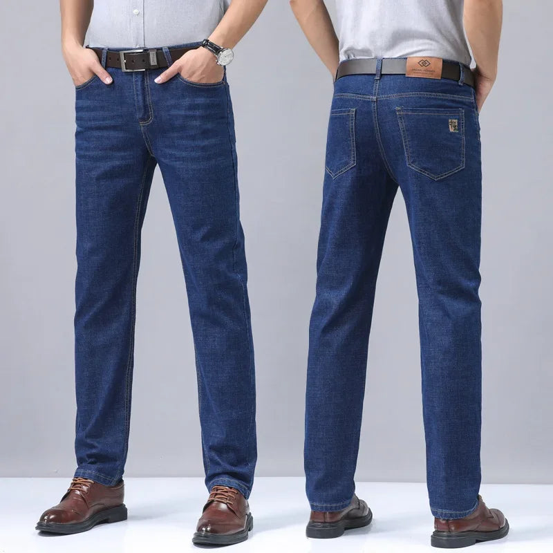 Casual Men Classic Business Jeans 2024 Summer Autumn Slim Stretch Denim Trousers Male High Quality Luxury Pants Brand Clothing