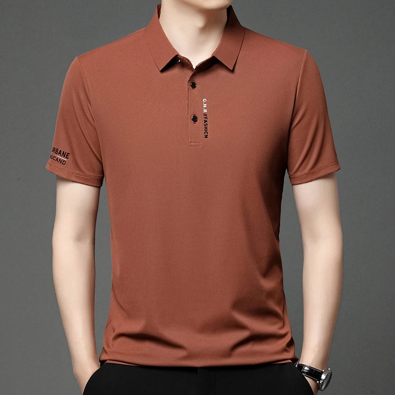 2024 Summer New Men's Business Casual Solid Color Short Sleeved POLO Shirt Comfortable and Cool Fashion T-shirt