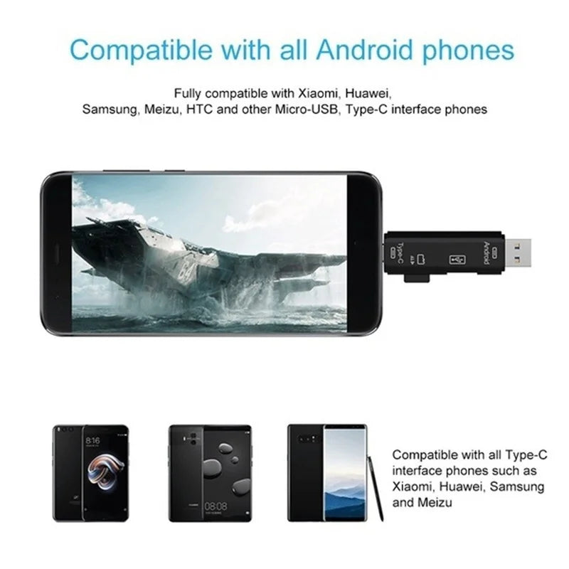5 in 1 Multifunction Usb 2.0 Type C/Usb /Micro Usb/Tf/SD Memory Card Reader OTG Card Reader Adapter Mobile Phone Accessories