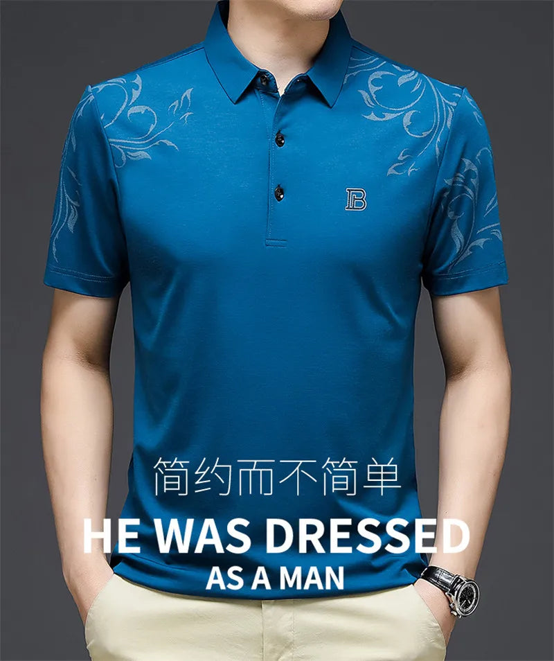 2024 New Fashion Men's Polo Shirt Short Sleeve Letter Printed Summer Shirt Solid Loose Fit Polo Shirt for Male Clothing