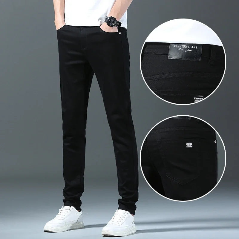 2024 New Spring Summer Men's Fashionable Solid Color Jeans Straight Stretch Stretch Slim Fit Classic Denim Trousers Male
