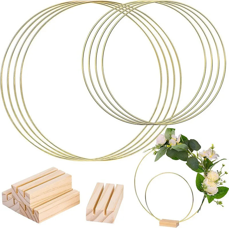 1pcs Gold Metal Flowers Hoop with Place Card Holder Wedding Table Centerpiece Decoration Christmas DIY Wreath Garland Decor