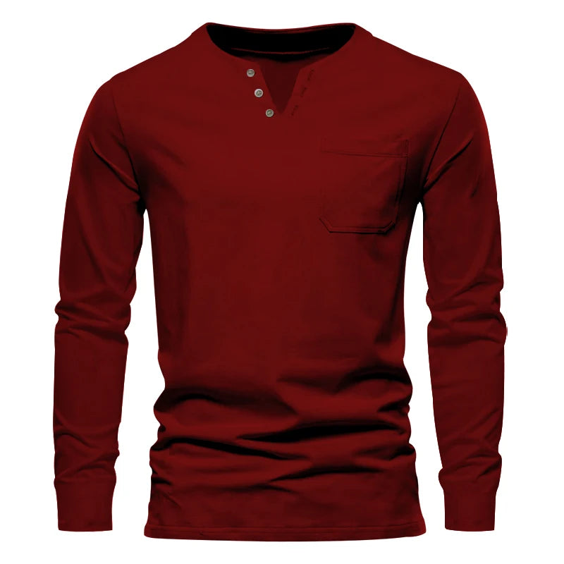Autumn and Winter Cross border Leisure V-neck Men's Fashion Trend Sports T-shirt Slim Fit Pocket Men's T-shirt Long Sleeve Top