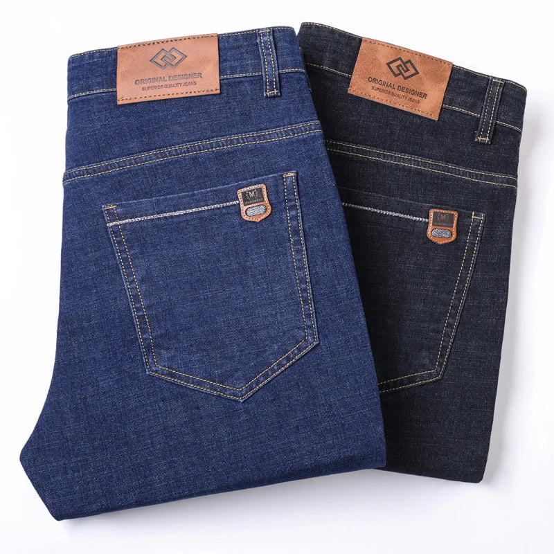 Casual Men Classic Business Jeans 2024 Summer Autumn Slim Stretch Denim Trousers Male High Quality Luxury Pants Brand Clothing