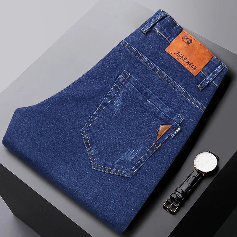 Men Fashion Straight Jeans Men 2024 New Stretch Slim Fit Pants Comfortable Soft Business Denim Trousers Male Brand Clothing