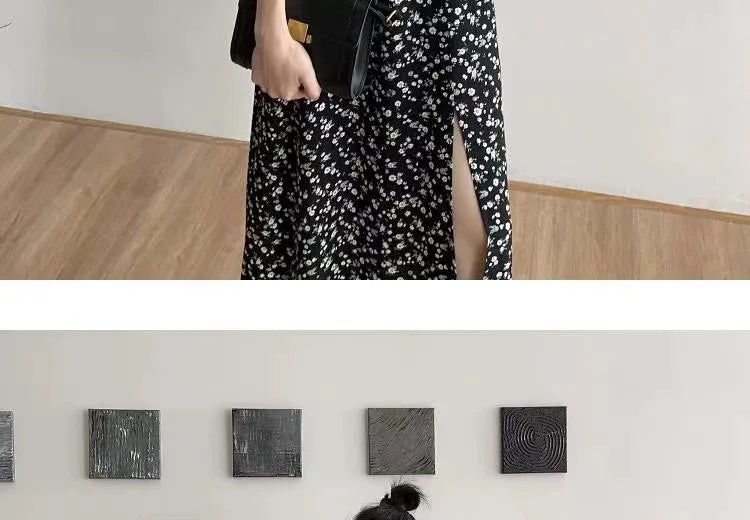 French Style Square Collar Floral Print Dress Women Puff Sleeve High Waiste A-line Ladies Sweet Daily Dating Long Vestidos
