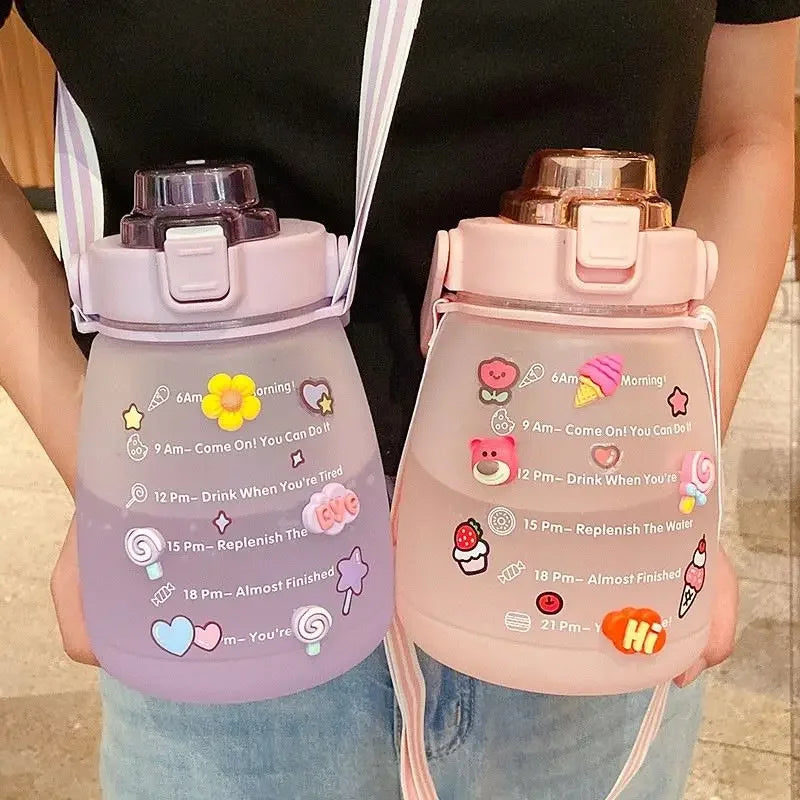 1/4PCS Large Capacity Frosted Mug Travel Portable Sports Bottle Plastic Cup Handheld Shoulder Strap Water Bottle Straw Mug
