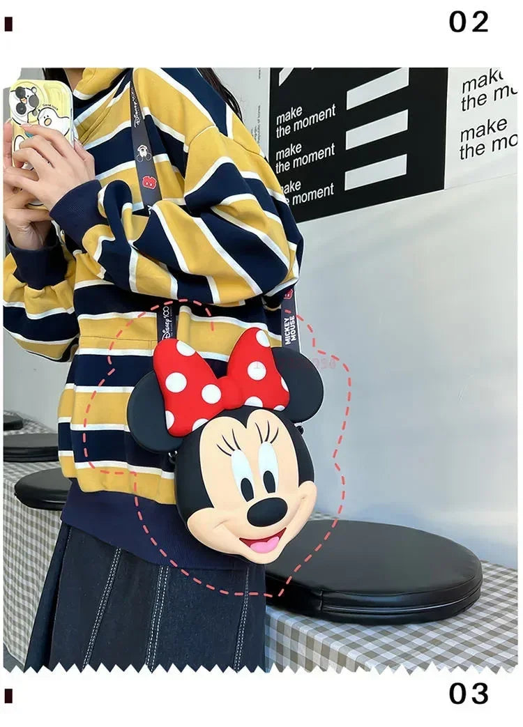 Original Disney Anime Kawaii Minnie Mickey Mouse Silicone One Shoulder Bag Leisure Fashion Zero Purse Birthday Gift For Girl