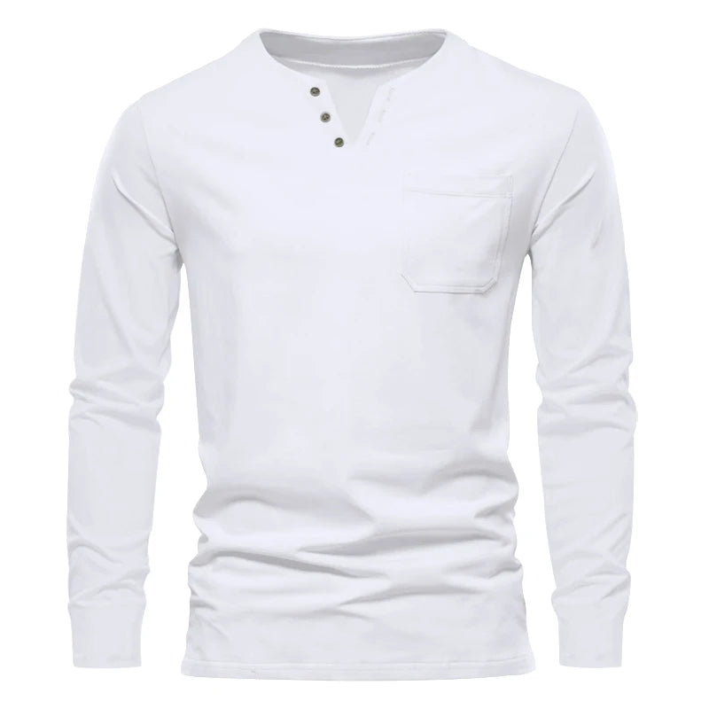 Autumn and Winter Cross border Leisure V-neck Men's Fashion Trend Sports T-shirt Slim Fit Pocket Men's T-shirt Long Sleeve Top