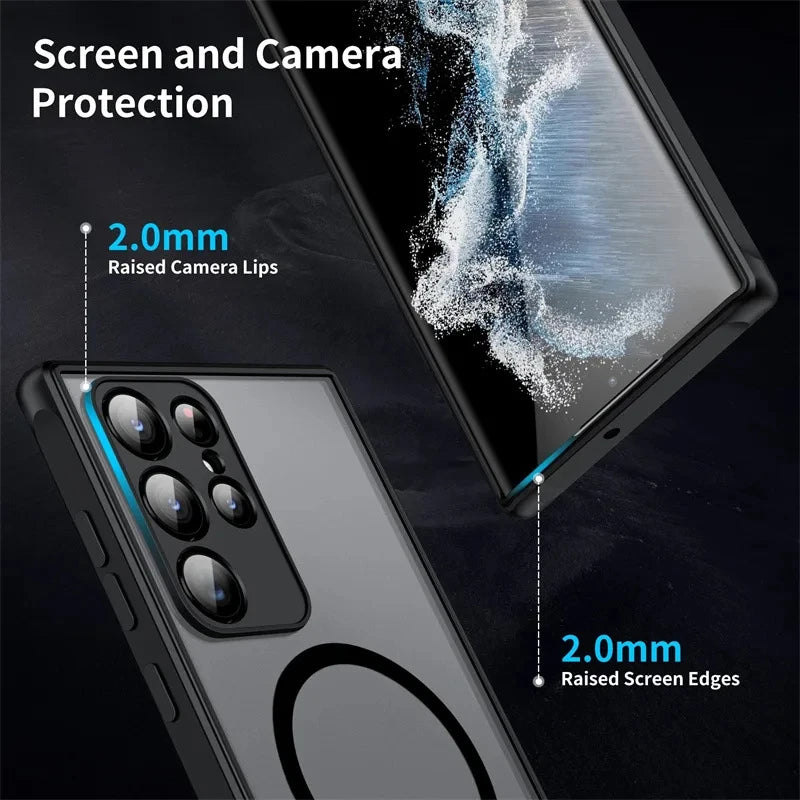 Luxury Matte Frosted For Magsafe Magnetic Wireless Charging Case For Samsung Galaxy S23 S22 S21 Ultra Plus Shockproof Hard Cover