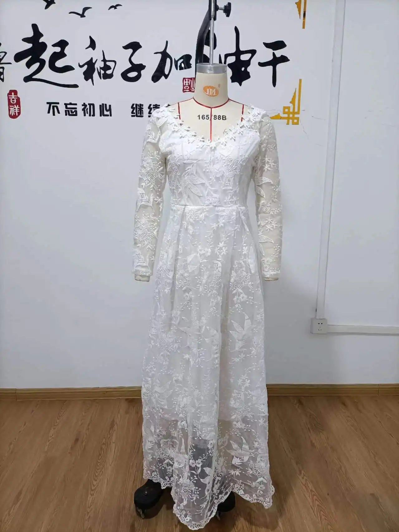 Women Lace Long Sleeve Off Shoulder White Bridal Wedding Dress Gown High Waist Loose Summer Dress Floor Length Evening