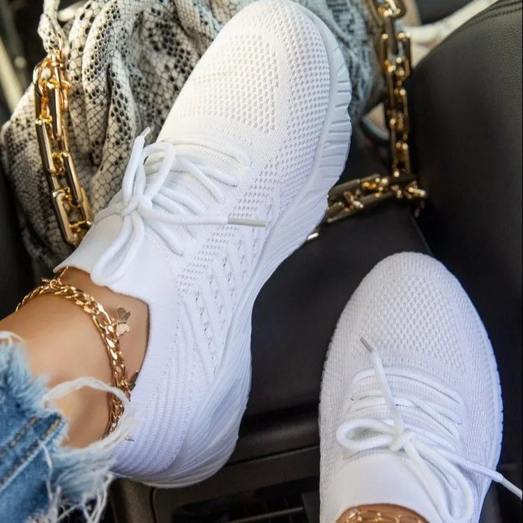 Women Sneakers Casual Shoes Comfortable Mesh Lace-Up Ladies Sport Shoes Wedges Chunky Women's Vulcanized Shoes Females Sneakers