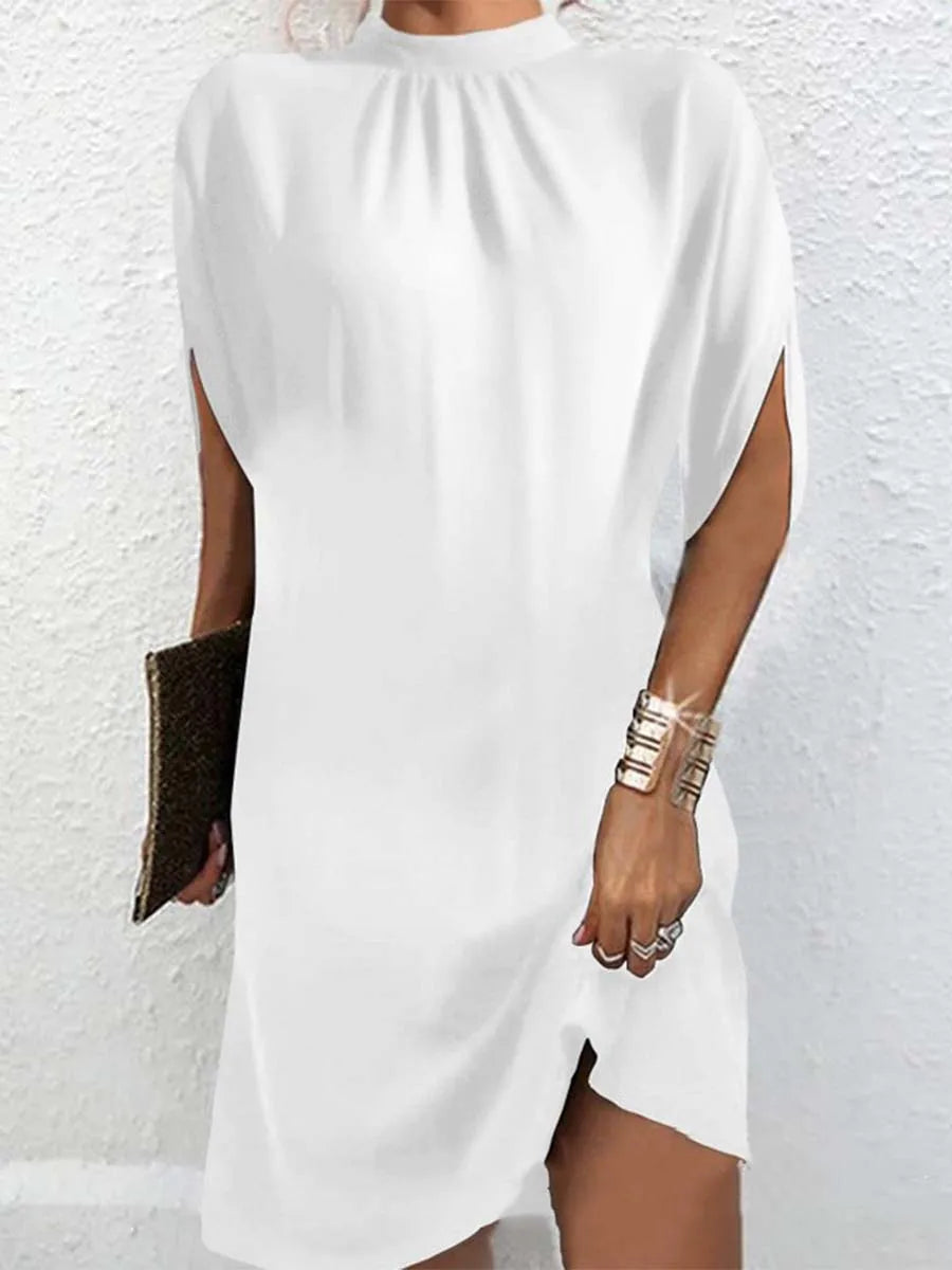 Lady Elegant Short Dress Bat Sleeve High Neck OL Formal Occasion Dresses Women Summer Solid Color Geometric Printing Skirt