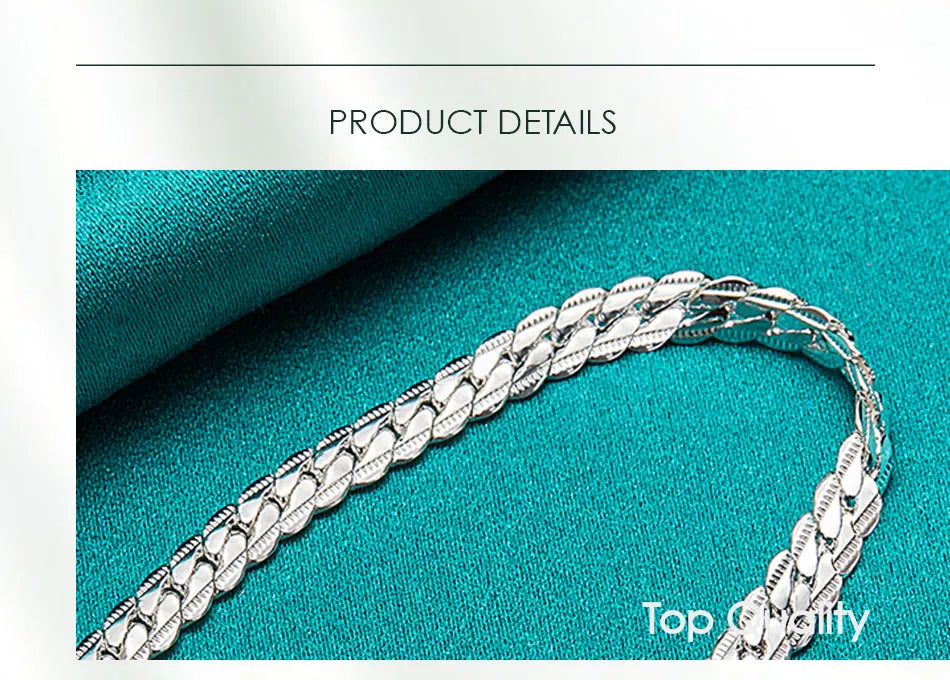 DOTEFFIL 925 Sterling Silver 6mm Side Chain 16/18/20/22/24 Inch Necklace For Women Man Fashion Wedding Engagement Jewelry Gifts