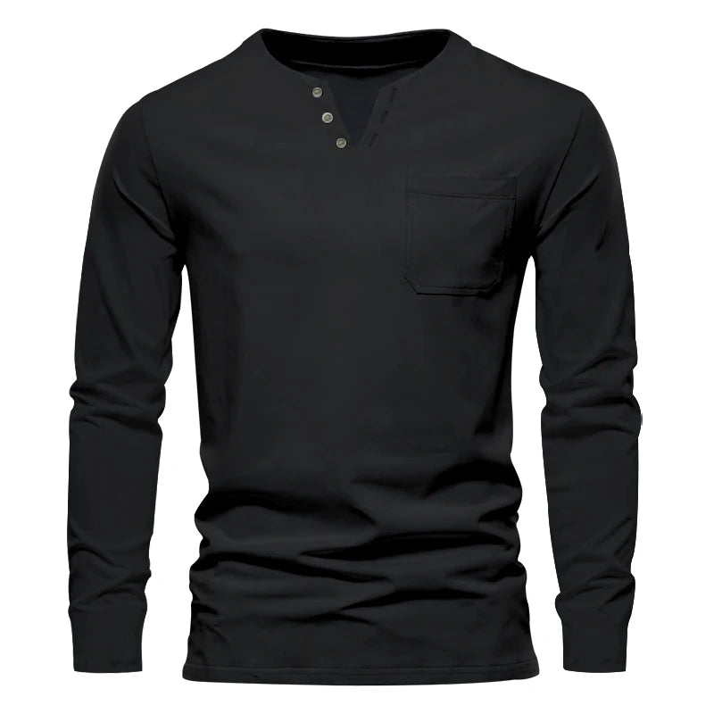 Autumn and Winter Cross border Leisure V-neck Men's Fashion Trend Sports T-shirt Slim Fit Pocket Men's T-shirt Long Sleeve Top