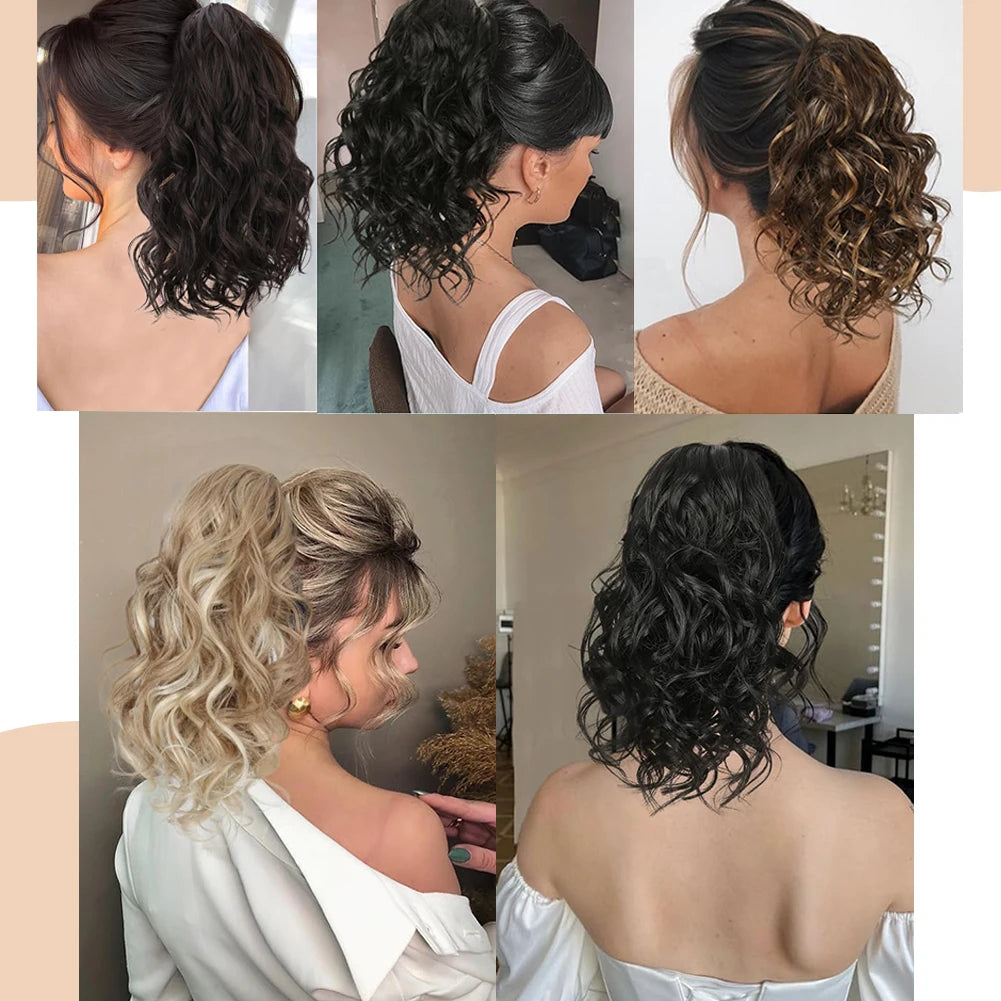 Short Curly Wavy Synthetic Ponytail Wig Hair Extensions Hair Clip In Pony Tails Hairpieces Natural Soft Daily