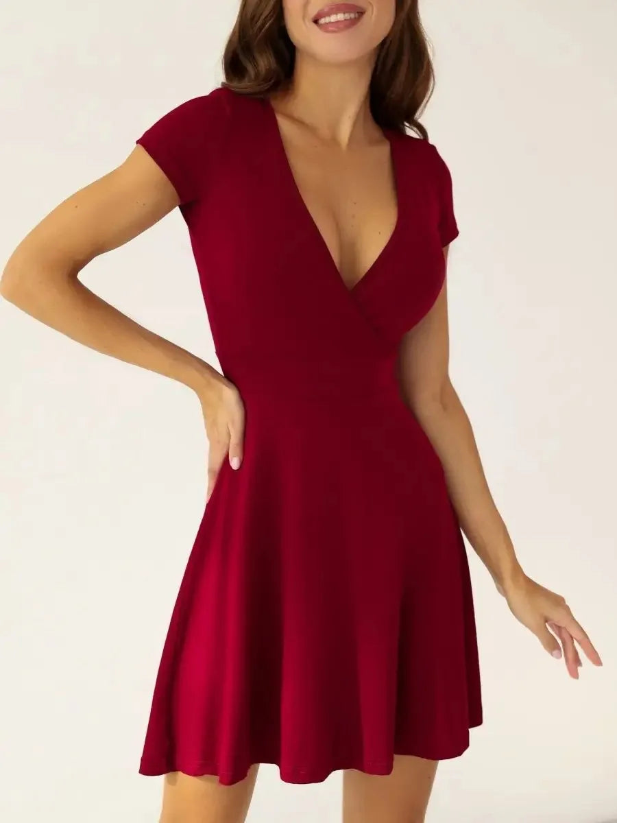 Sexy Black Mini Dress Women's Summer V-neck Solid Color Dress Nightclub Party A Line Dress