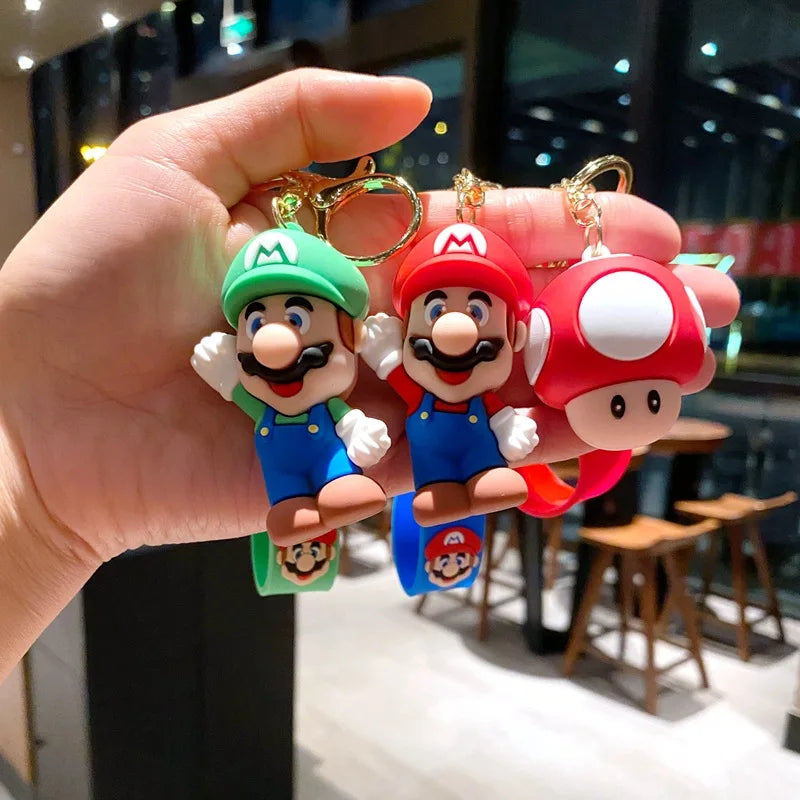 Super Mario Bros Game Stitch Disney Keychain wonder Action Figure Toy PVC Silicone Pendant Car Cartoon Bag Pendant Jewelry Gifts