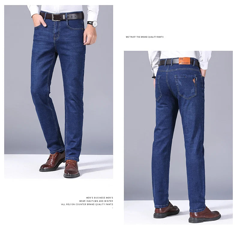 Men Fashion Straight Jeans Men 2024 New Stretch Slim Fit Pants Comfortable Soft Business Denim Trousers Male Brand Clothing