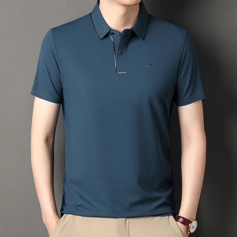 Handsome 2024 Summer Ice Silk Seamless Breathable Polo Shirt Men Short Sleeved Embroidery Casual Lapel T-shirt Men's Clothing