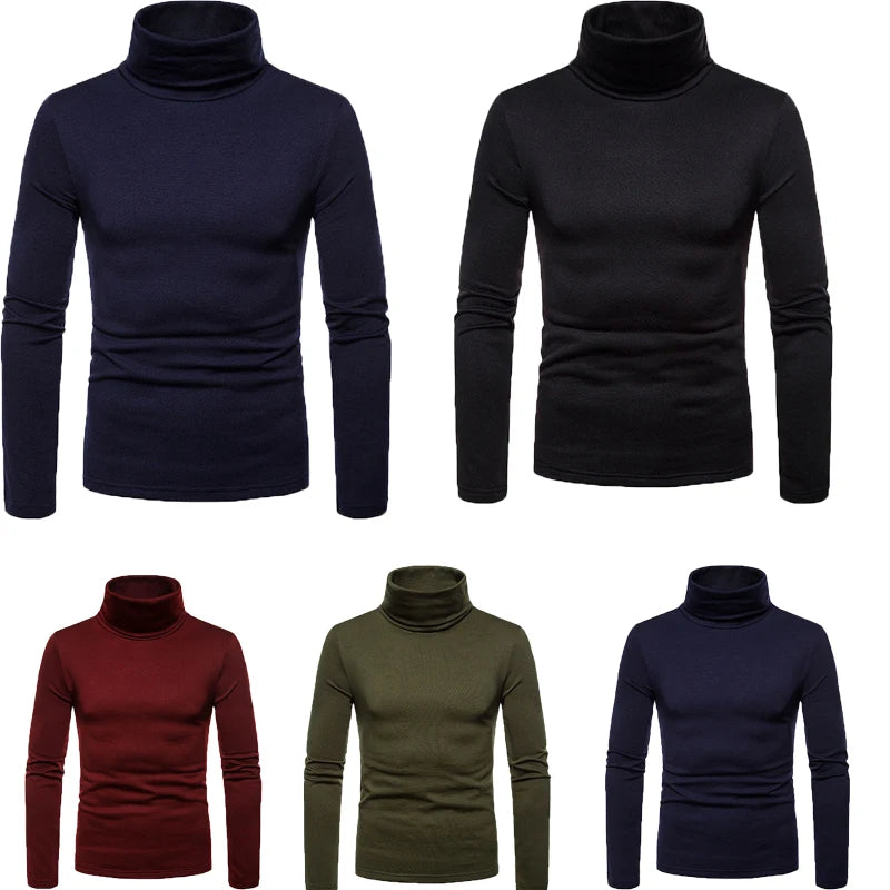 Fashion Men's Casual Slim Fit Basic Turtleneck Knitted Sweater High Collar Pullover Male Double Collar Autumn Winter Tops
