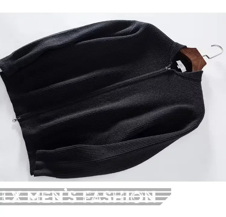 Autumn Winter Men's Solid Color Knitted Cardigan Sweater Jacket Casual Slimming Top Fashionable White Coat