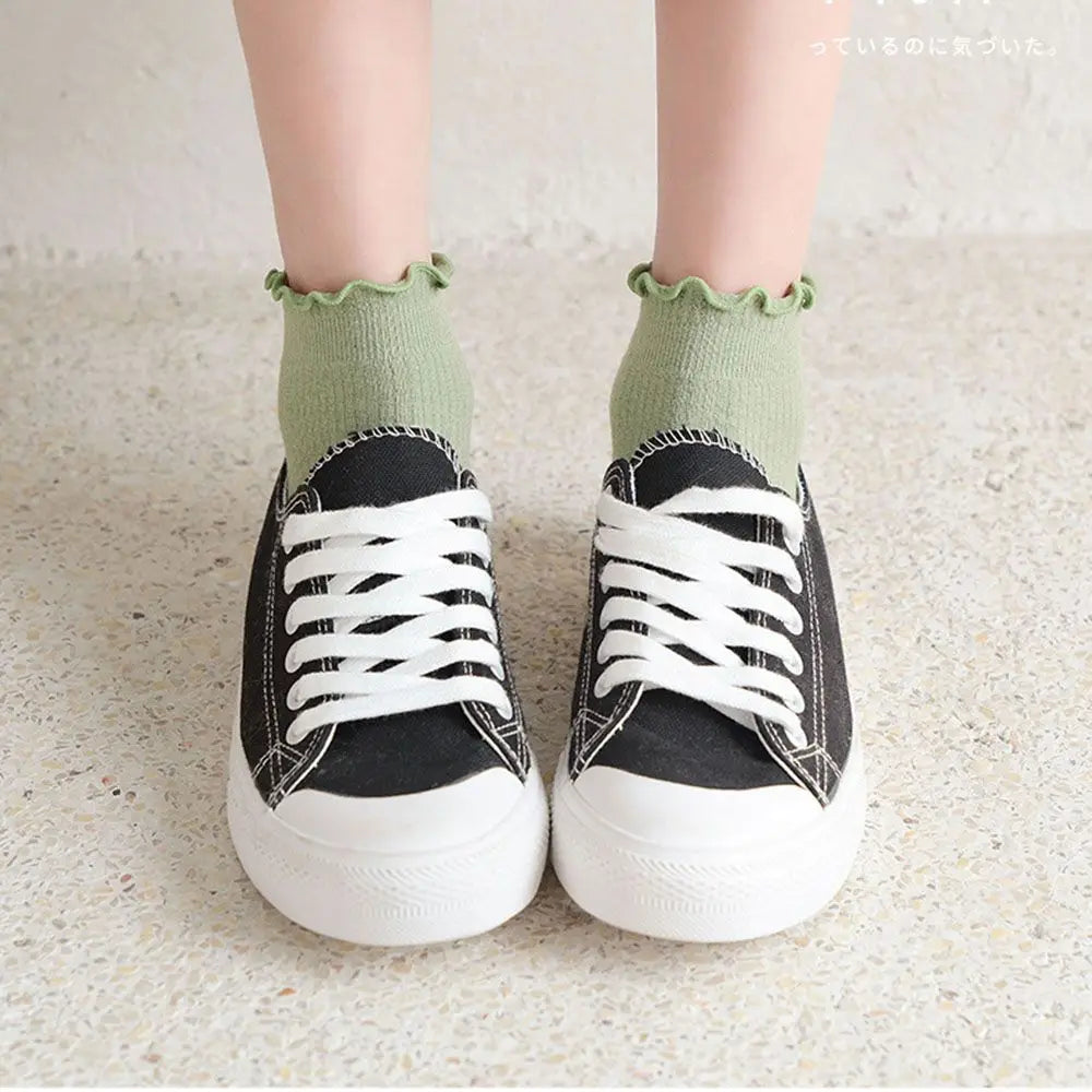 Cotton Women's Socks Frilly Ruffle Socks Spring Summer Casual Ankle Short Boat Socks Loose Knitting Solid Color Mid Tube Sock