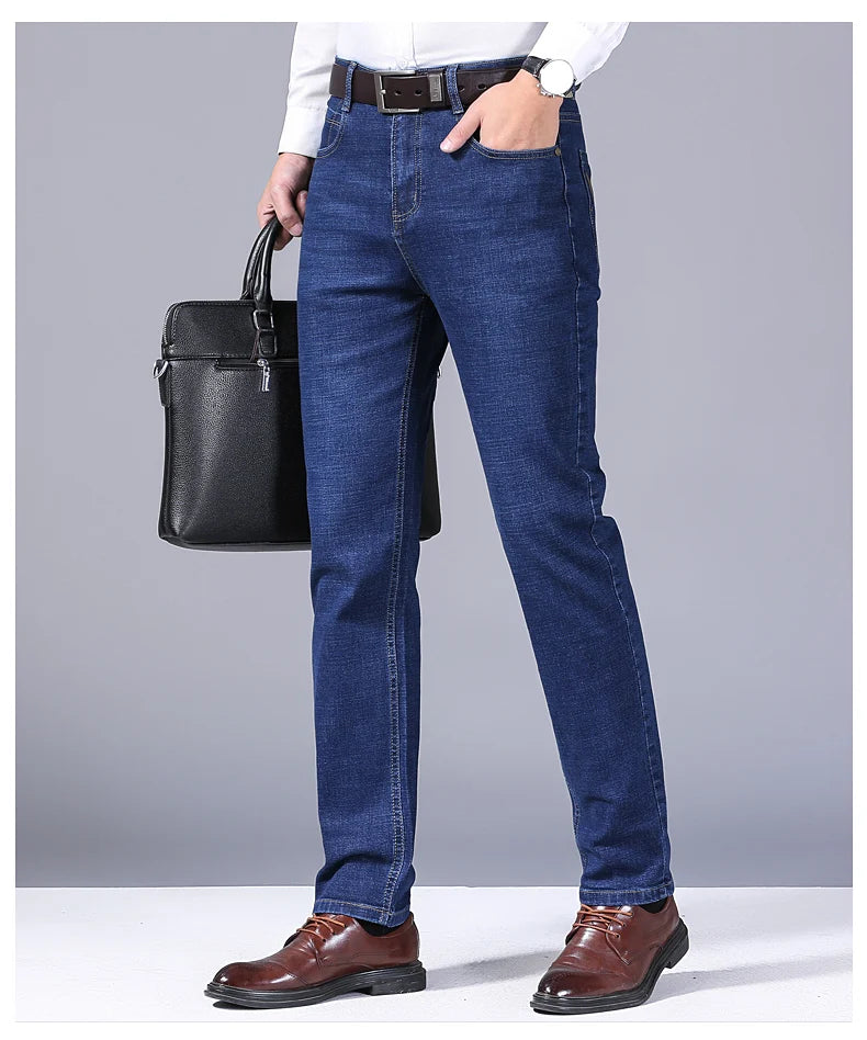 2024 New Men Classic Style Luxury Brand High-Quality Jeans Business Casual Stretch Slim Denim Pants Fashion Blue Black Trousers