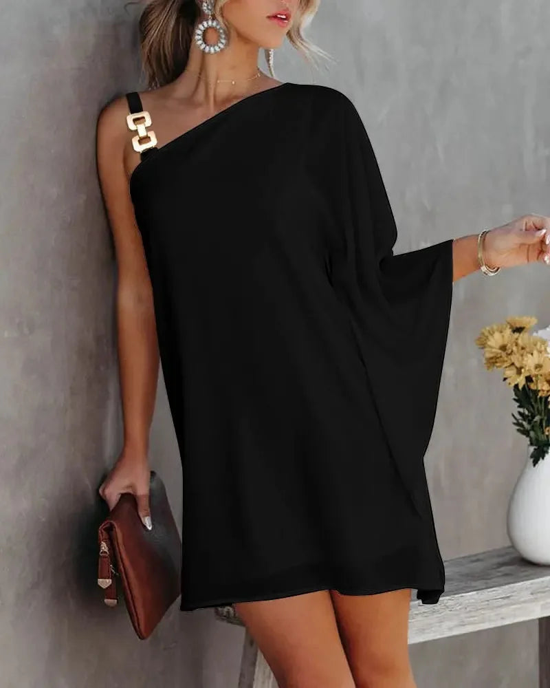 Sexy Mini Dresses For Women Summer Fashion Backless One Shoulder Beach Dress Casual Loose White New In Dresses 2024