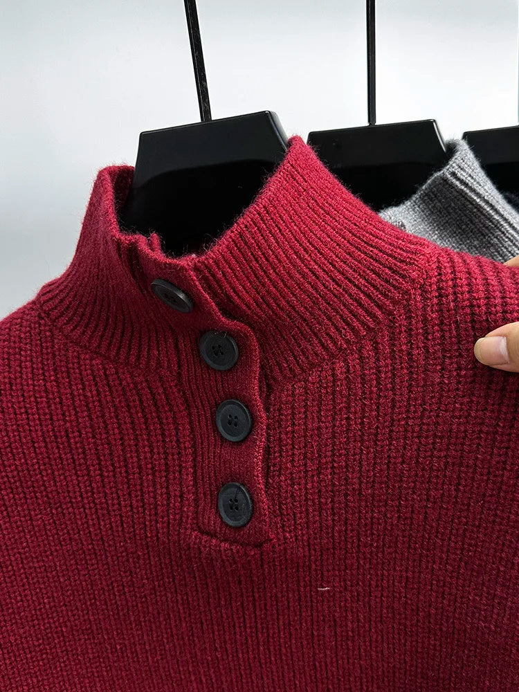 High end men's trendy jacquard knitted sweater 2023 autumn and winter new casual fashion thickened warm high collar pullover