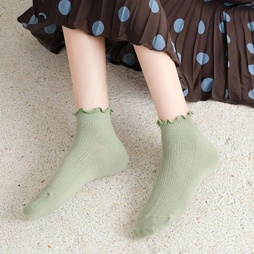 Cotton Women's Socks Frilly Ruffle Socks Spring Summer Casual Ankle Short Boat Socks Loose Knitting Solid Color Mid Tube Sock