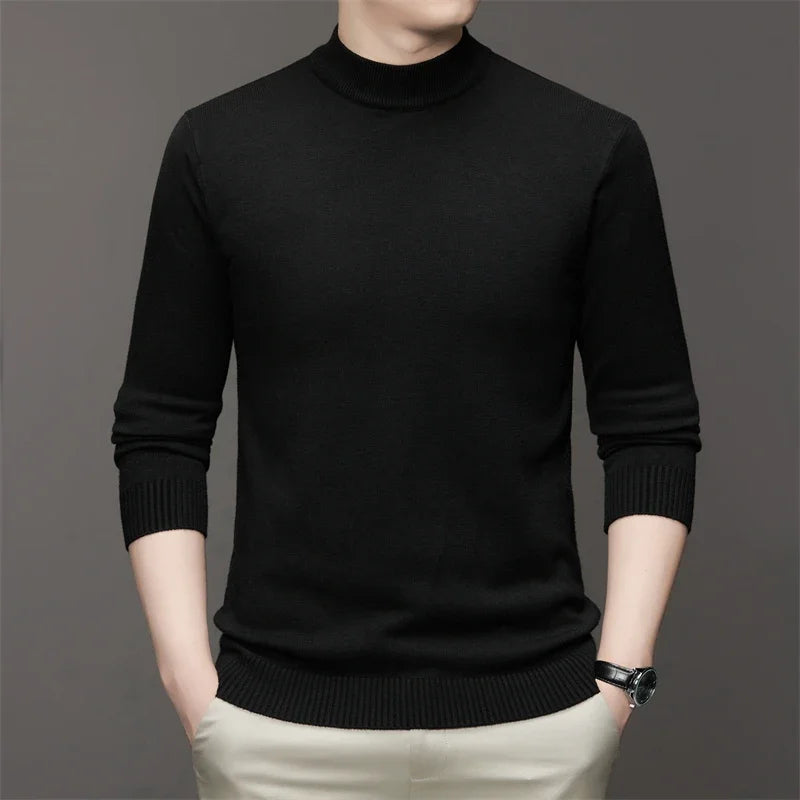 7 Colour Men's Half High Neck Long Sleeved Solid Color Sweater Soft, Warm and Comfortable Top with a Base