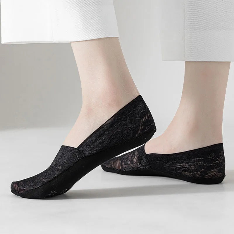 5Pair Women Socks Summer Thin Breathable Silicone Non-slip Ladies Invisible Lace Boat Sock Transparent Fashion Calcetines Mujer