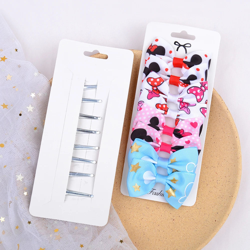 8PCS/Set Print Grosgrain Ribbon Hair Bows Clips Small Bows For Children Girls Headwear DIY Kids Hair Accessories Best Gifts