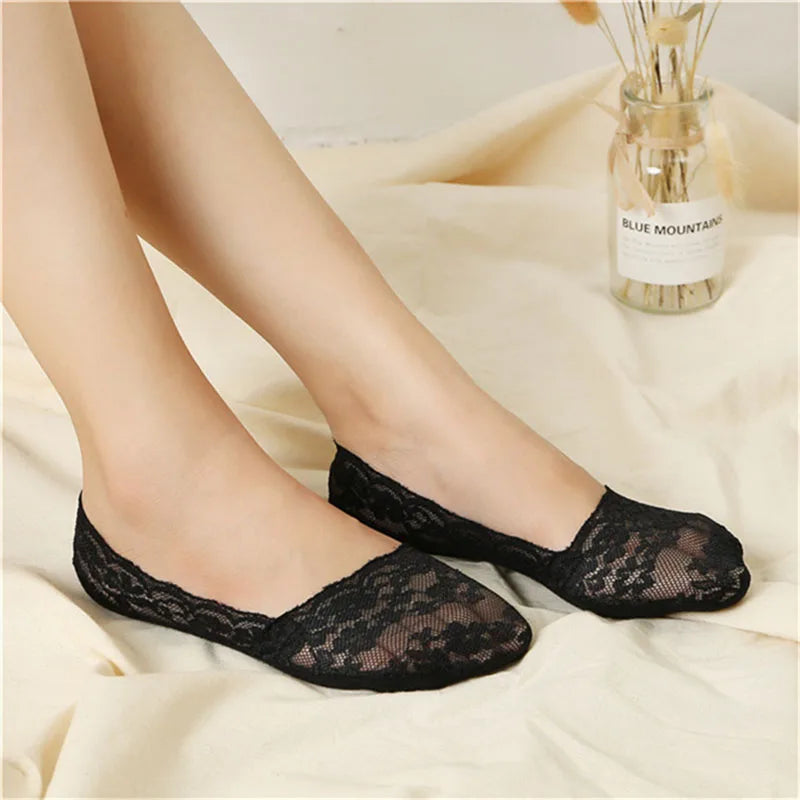 Summer Woman Socks Lace Invisible Short No-Show Boat Socks Low Top Ankle Socks Summer Cotton Transparent White Low Cut Boat Sock