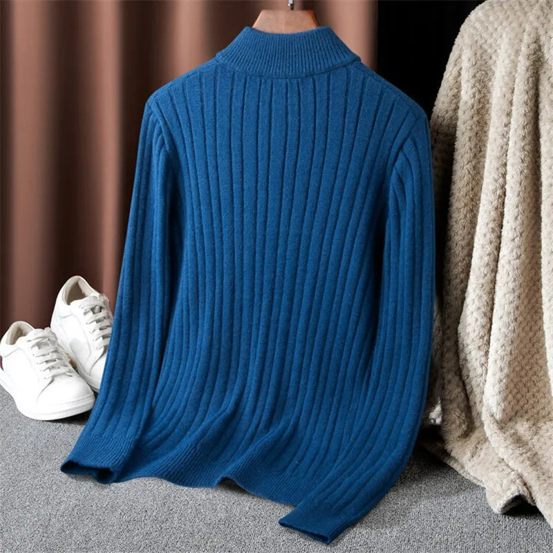 Men's Cashmere Blend Large Size Sweaters Autumn Winter Half High Neck Zipper Casual Knit Pullovers Men Long Sleeve Warm Jumper