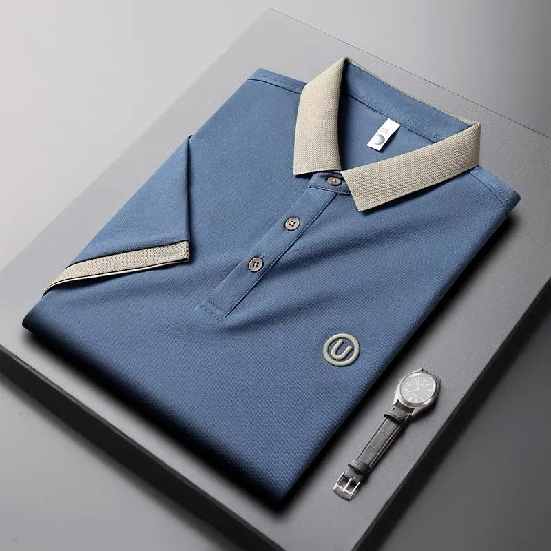 Light luxury fashion letter embroidery short sleeve POLO shirt men's summer New youth casual ice silk breathable golf T-shirt