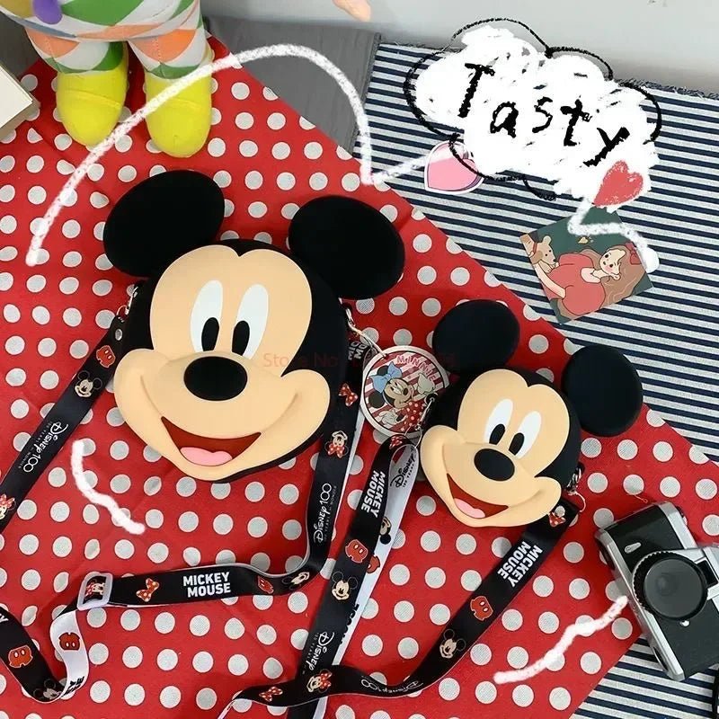 Original Disney Anime Kawaii Minnie Mickey Mouse Silicone One Shoulder Bag Leisure Fashion Zero Purse Birthday Gift For Girl