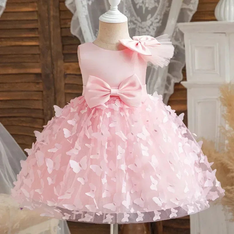 Toddler Baby Girl Dress Newborn Infant Baptism Birthday Dress Butterfly Tutu Princess Dress Baby Girls Wedding Party Gown 1-5Yrs
